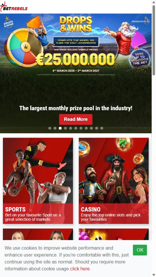 BetRebels, casa de apuestas sin l&iacute;mites a los ganadores (portada m&oacute;vil)