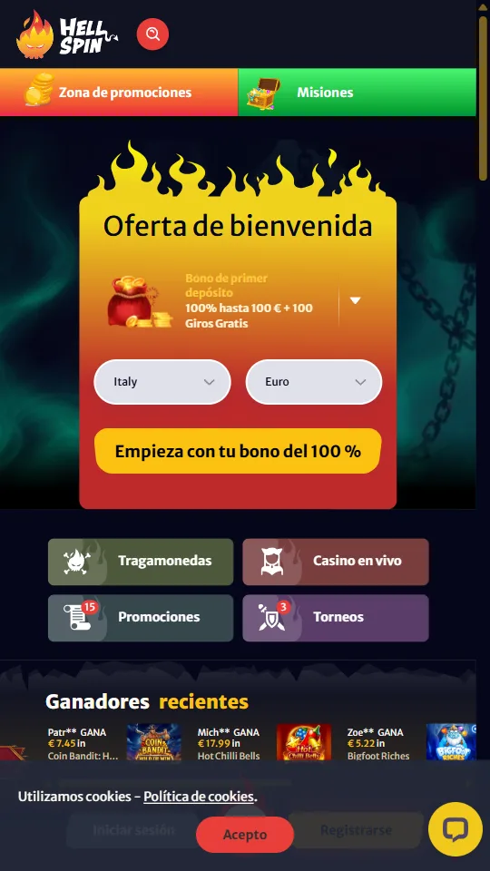 HellSpin, casa de apuestas que no limita a quien gana (m&oacute;vil)