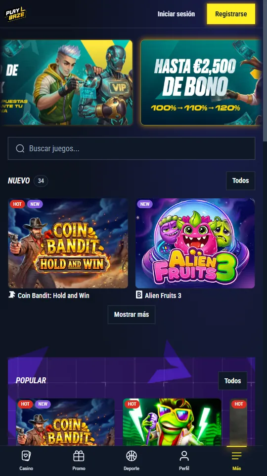 Portada m&oacute;vil de PlayBaze, casa de apuestas que no limita a los ganadores